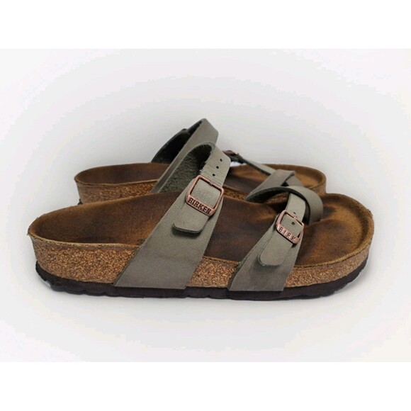 Birkenstock Mayari Women's 7 38 Birkibuc Mocha Brown Sandals Slide Strappy - Picture 2 of 10